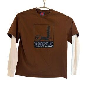 Empyre We're All Screwed Brown Layered Long Sleeve Graphic Tee Skater Small Y2K